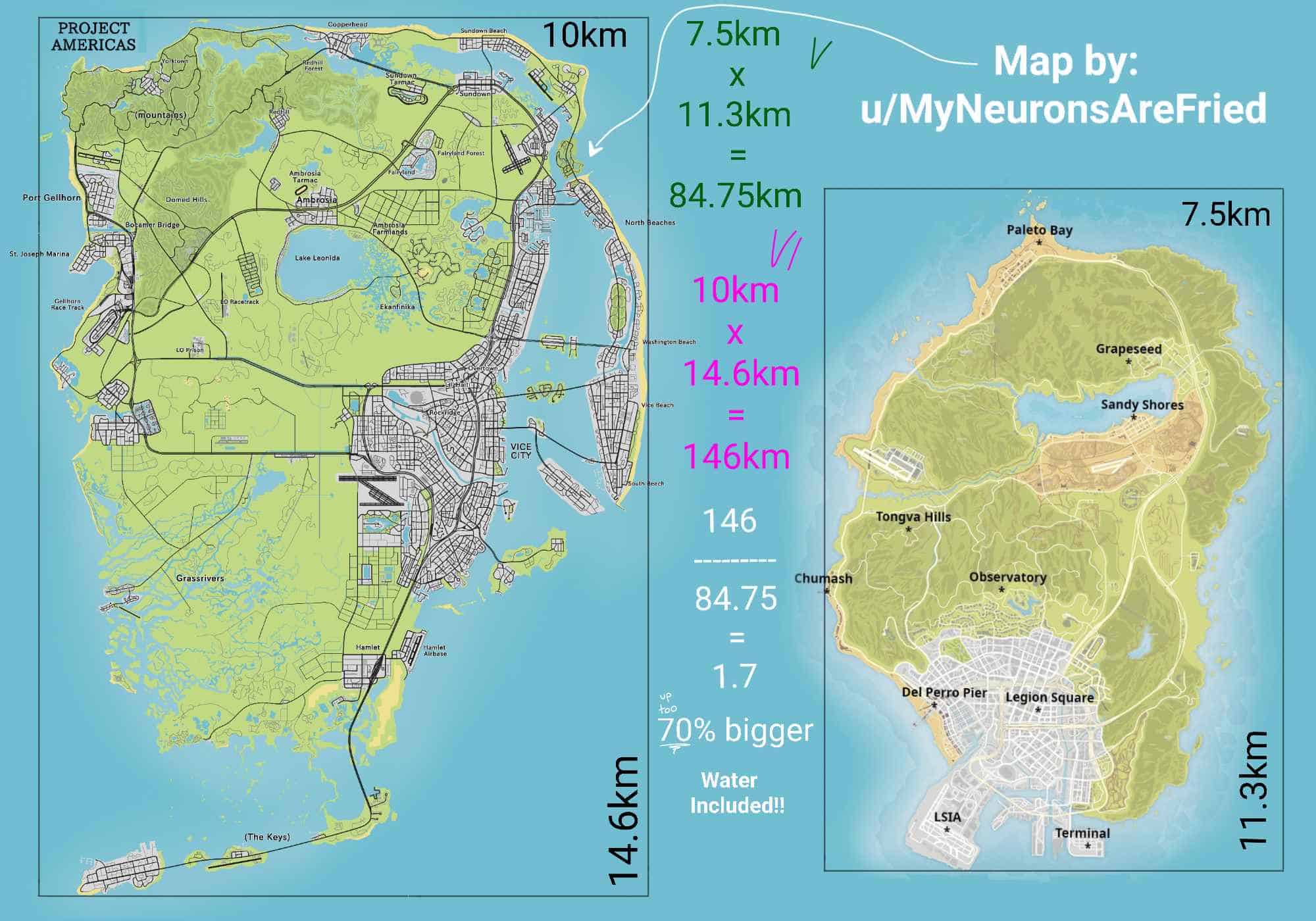  GTA 6 map and the GTA V map